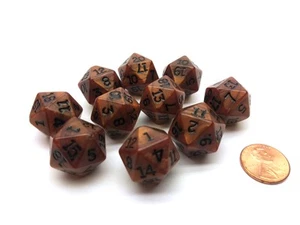 Set of 10 D20 19mm Olympic Pearlized Dice - Bronze with Black Numbers - Picture 1 of 2