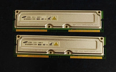  SAMSUNG 128MB / 8 nonECC PC800-45 RDRAM MR16R0828AN1-CK8IN Modules Matched Pair - Image 1 of 2
