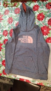 Women’s The North Face Gray/Pink Logo Hoodie Sweatshirt Pullover Size LARGE - Picture 1 of 6
