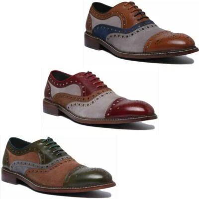 JUSTINREESS ENGLAND Mens Lace Up Tri-Tonal Brogue Shoes Size Uk 6 - 12