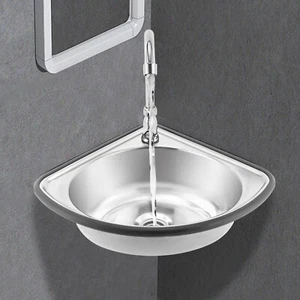 Lavabo de un solo triángulo, fregadero de esquina fregadero de barra pequeña de acero inoxidable con grifo - Imagen 1 de 9