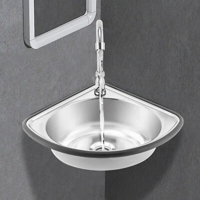 Single Triangle Wash Basin, Corner Sink Small Bar Sink Stainless Steel w/ Faucet - Image 1 of 4