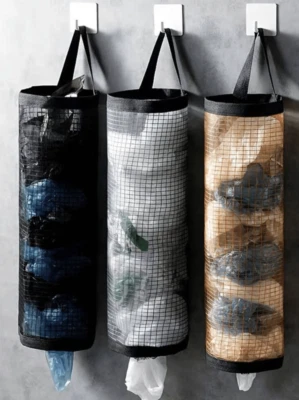 1 PC Wall-Mounted Garbage Bag Holder - Hanging Mesh Organizer for Kitchen Use - Image 1 of 4