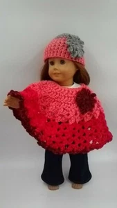Poncho & Hut 18 Zoll Puppenkleidung passt American Girl Puppen rosa - Bild 1 von 4