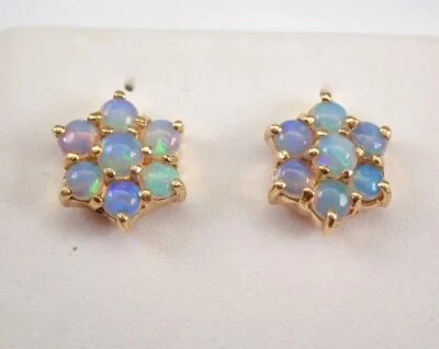 Aretes con flores redondos vintage de ópalo de fuego natural de 2 quilates chapados en oro amarillo de 14 quilates Foto 1 de 4