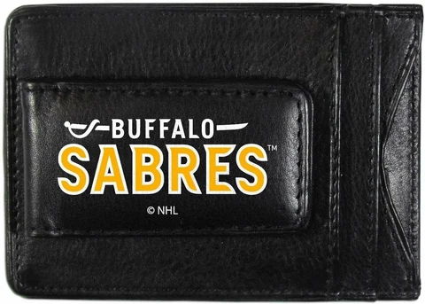 Buffalo Sabres Premium Black Leather Money Clip Front Pocket Wallet Hockey Cover