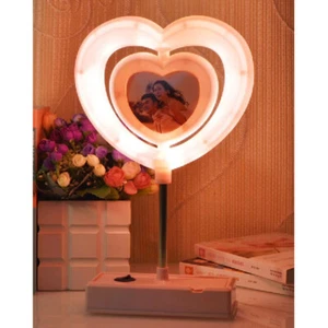 Pink Twin Hearts Photo Frame Jewellery holder Makeup Mirror Night Light - Picture 1 of 4