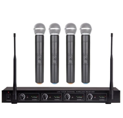 Professional UHF 4 Channel Wireless Microphone System 4 Handheld Microphone Set - Image 1 of 2