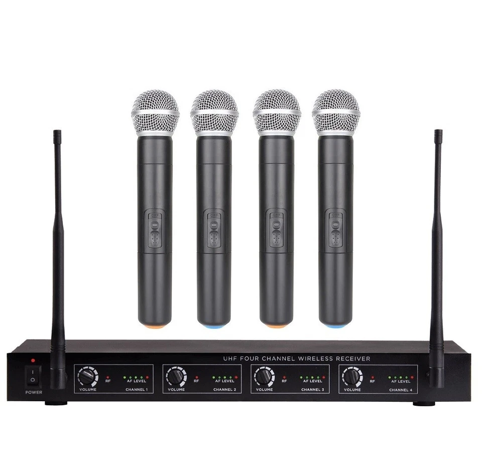Professional UHF 4 Channel Wireless Microphone System 4 Handheld Microphone Set - Image 1 of 2