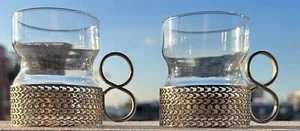 Iittala Finland Tsaikka Clear Glass 2 Tea Mug Cup Silver Handle Timo Sarpaneva - Picture 1 of 1