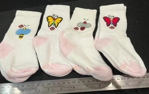 4 Pair - Embroidered Girls Socks Size 6-10.5 (child). Hook/loop Keeps Together - Picture 1 of 12