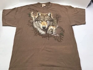 Hazelwoods Large Wolf Head Graphic Brown T-Shirt Herren Gr. 2XL USA Vintage - Bild 1 von 6