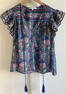 LOVE THE LABEL REINA Flutter Sleeve Boho Print Anthropologie Top Shirt X Small - Picture 1 of 4