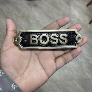 Set of 2 Brass Sign Boss Plaque Nautical Ship Boat Beach Door Wall Antique Decor - Picture 1 of 6