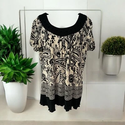 Blusa feminina preta e branca por Elementz XL paisley business casual crochê - Imagem 1 de 4
