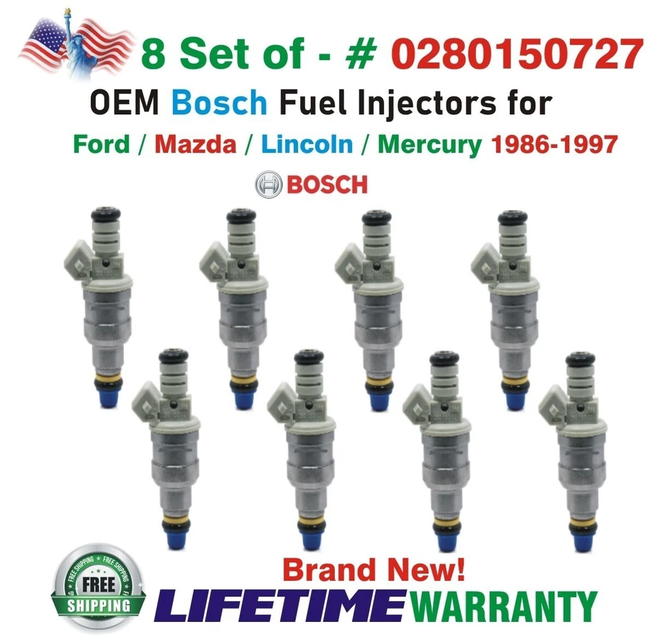 NEW OEM Bosch x8 Fuel Injectors for 1986-1997 MERCURY/FORD/LINCOLN #0280150727 - Image 1 of 4