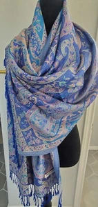 Maya Antonia Pashmina Paisley Scarf/Shawl Blue/Red/Reversible/All Seasons - Picture 1 of 20
