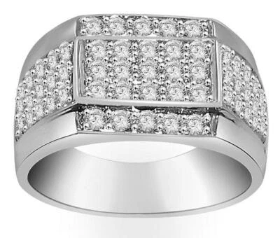 Mens Engagement Ring SI1 G 1.40 Ct Natural Diamond 14K Solid White Gold 11.40MM - Image 1 of 4