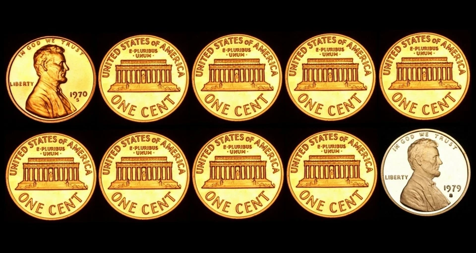 1970 1971 1972 1973 1974 1975 1976 1977 1978 1979 S Lincoln Mint Proof Set of 10 - Image 1 of 1
