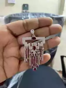 Lovely Vintage Pendant 1.78Ct Pear Lab Created Red Ruby In 14K White Gold Plated - Picture 1 of 4