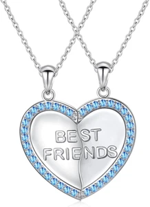 Sterling Silver Best Friend Couple Bestie BFF Necklace Heart 2 Pcs Gifts Pendant - Picture 1 of 12