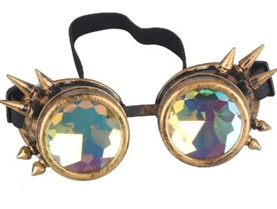 Óculos de proteção caleidoscópio steampunk rave com lente de vidro cristal arco-íris - Imagem 1 de 4