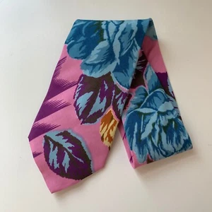 Cravatta vintage Byblos Albisetti in cotone rosa e turchese - Foto 1 di 4