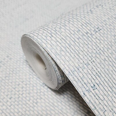 Sea breeze kaya light Blue faux paperweave basketweave fabric textured wallpaper - Image 1 of 4