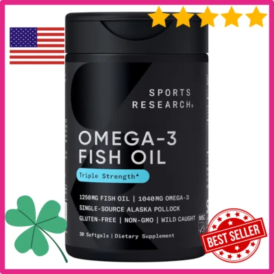 Triple Fuerza Omega 3 Aceite de Pescado Burpless Suplemento EPA DHA Ácidos Grasos 30 ct Foto 1 de 4