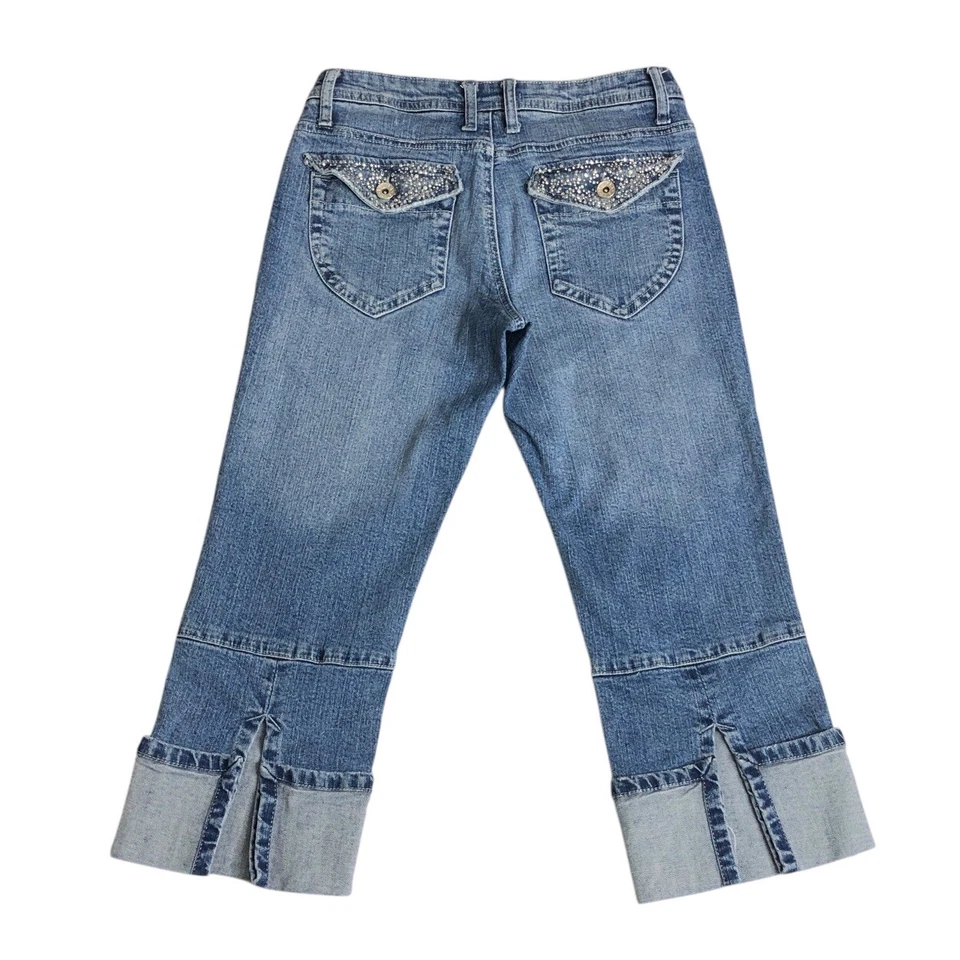 Jeans Vanilla Star para mujer 7 recortados puños abatibles tachonados bolsillos con solapa Y2K Western Foto 1 de 4