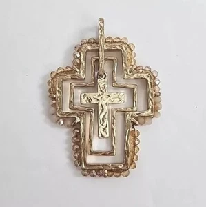Beaded Gold Tone Cross Pendant Charm Embellished Vtg DIY Jewelry Craft Supply - Picture 1 of 7
