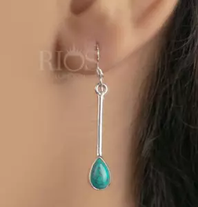 Natural Turquoise Long Earrings 925 Sterling Silver Dangle Drop Stick Gift Boxed - Picture 1 of 6
