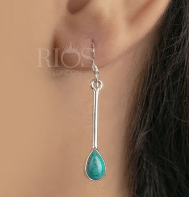 Natural Turquoise Long Earrings 925 Sterling Silver Dangle Drop Stick Gift Boxed - Image 1 of 4