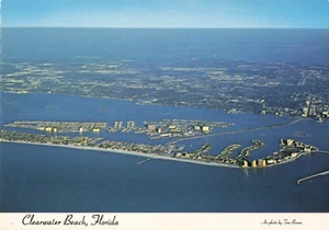 Clearwater Beach FL, Bay Causeway Luftaufnahme, Vintage überbackene Postkarte - Bild 1 von 2