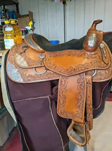 Western Handmade Show Saddle Eco-Leather Chestnut With Silver Fitting seat 16'' - Picture 1 of 5