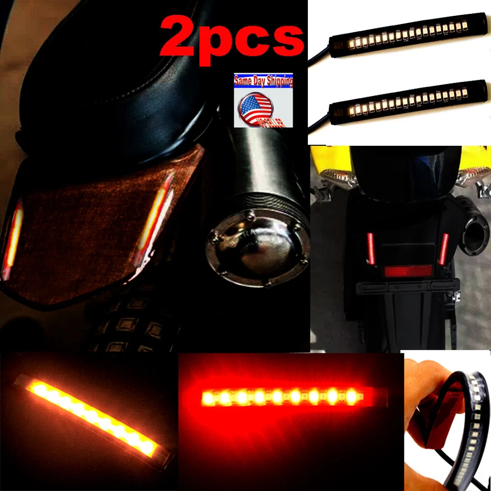 2X Tira de luces indicadoras de señal de giro horquilla triciclo motor moto universal LED Foto 1 de 3