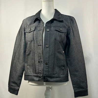 Chaqueta Denim Guess Jeans Metálica Negra Plateada Brillante Y2K Estilo Moto Grande Foto 1 de 4