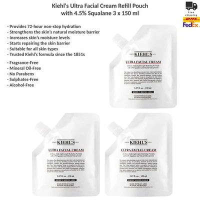 Kiehl’s Ultra Facial Cream Nachfüllbeutel mit 4,5 % Squalan – 3 x 150 ml - Bild 1 von 4