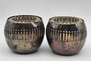 Candelabros ranurados plateados EP Towle vintage con votivos de vidrio de 2,5" - Imagen 1 de 15