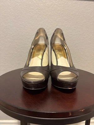 Michael Kors Leather Peep Toe High Heel Dark Brown Sz 8.5 - Image 1 of 4