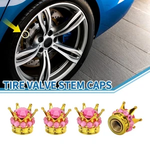 Car Tire Valve Stem Caps Wheel Valve Cap Gold Tone Rose Red for SUV Bike RV 4pcs - Picture 1 of 7