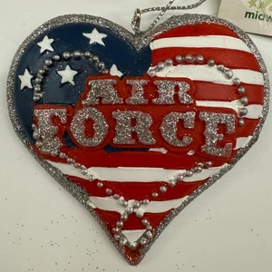 Herzförmige Luftwaffe Ornament Glitzer Patriotisch USA Flagge Weihnachten Patriotisch - Bild 1 von 4