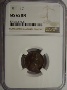NGC MS 65 Brown 1911 Lincoln Cent - Picture 1 of 5
