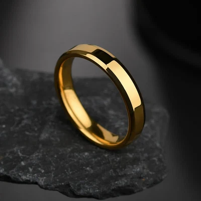 Anillo negro liso de acero inoxidable de 4 mm de ancho alianza de boda clásica para hombres joyería Foto 1 de 4