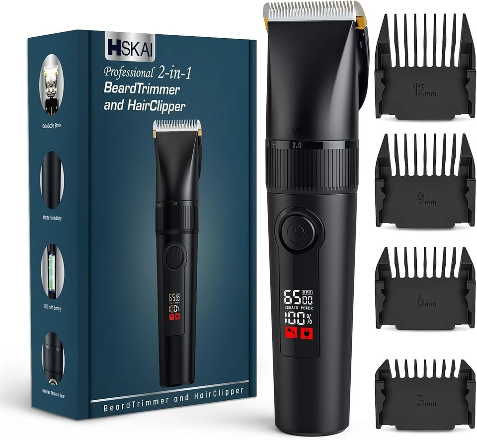 HSKAI 2-in-1 Beard Trimmer and Hair Clipper for Men,Detachable Ceramic-Titanium Blade