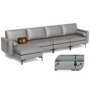 Modular L-shaped Sectional Sofa w/4 USB Ports & Reversible Chaise Grey - Picture 1 of 11