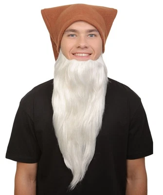 Adult Men’s Classic Animated Snowy White Dwarf Cartoon Beard with Hat, M-1380 - Image 1 of 4
