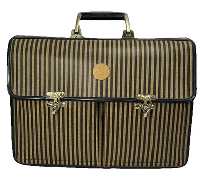 Maletín a rayas vintage FENDI bolsa de documentos resistente bisagras únicas Italia Foto 1 de 4