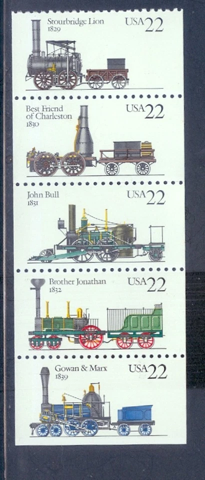 US 2366a BK163 Steam Locomotives, strip5, Mint NH - Image 1 of 1
