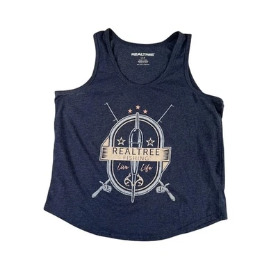 Realtree Fishing Tank Top Large Navy Blue Live Life Graphic Sleeveless Outdoor - Image 1 of 4